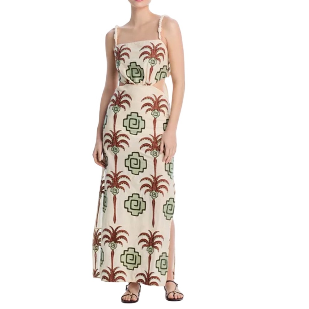 NEW Johanna Ortiz Tributaries Ankle Dress in Ecru Chocolate Camel SZ 8